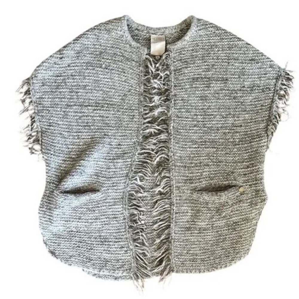 10 Feet Amsterdam grey fringe open-front sleeveless cardigan size S